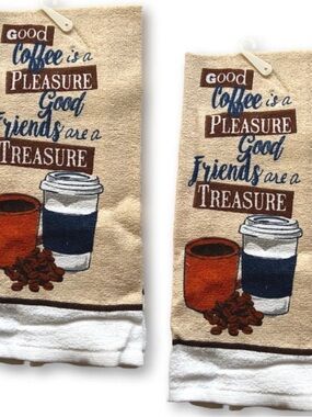 Home Collection Beige, Navy & Brown Coffee-Themed Kitchen Towels